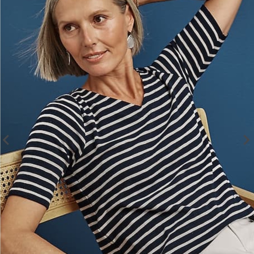 J. Jill Navy & White V-Neck Striped Short Sleeve Tee